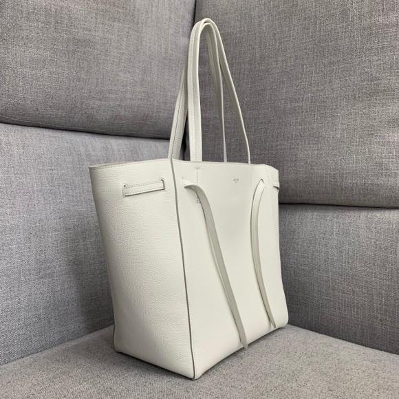 Ce**e small cabas phantom bag in white grained calfskin