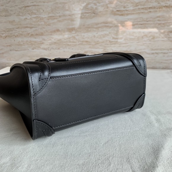 Ce**e nano luggage tote bag in black smooth calfskin