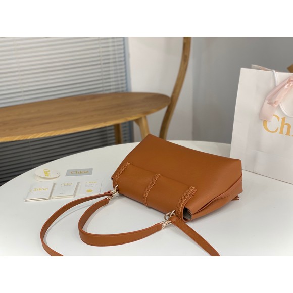 Chloe Penelope Medium Shoulder Bag in Brown Grained Calfskin
