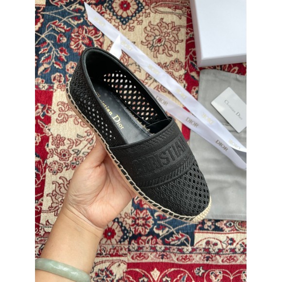D*or granville espadrilles in black mesh embroidery