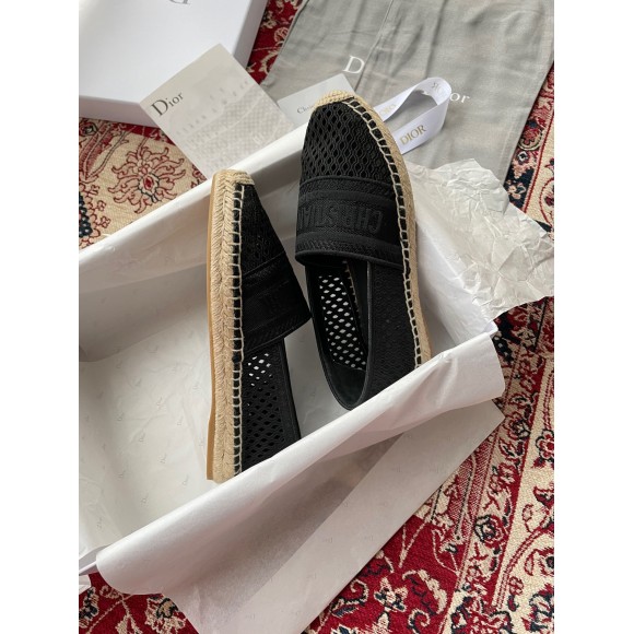D*or granville espadrilles in black mesh embroidery