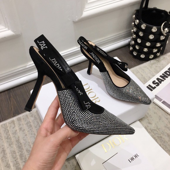 D*or j'aD*or slingback pumps 100mm in black suede with strass