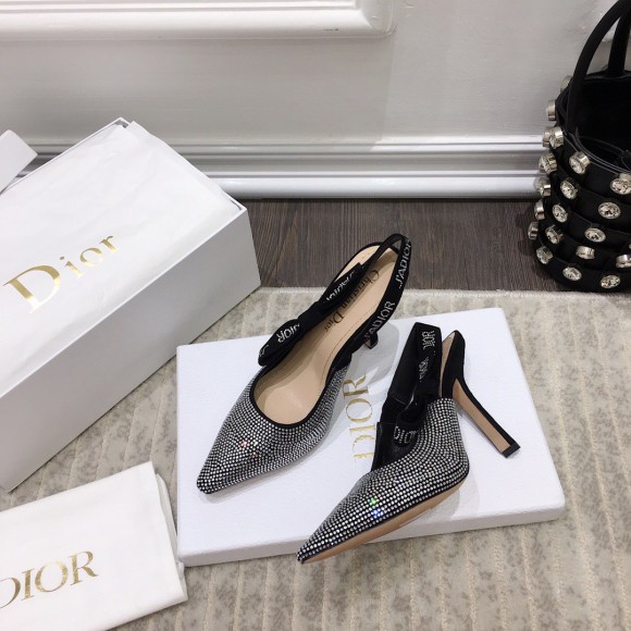 D*or j'aD*or slingback pumps 100mm in black suede with strass