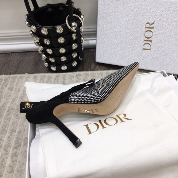 D*or j'aD*or slingback pumps 100mm in black suede with strass