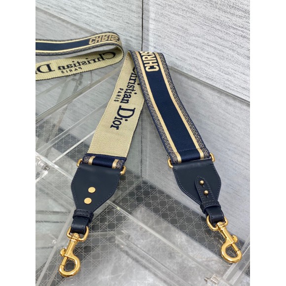 D*or shoulder strap with ring in blue embroidery canvas