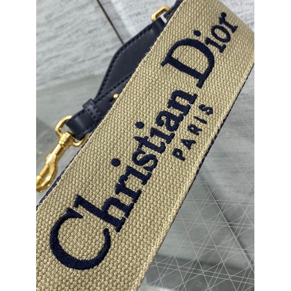 D*or shoulder strap with ring in blue embroidery canvas