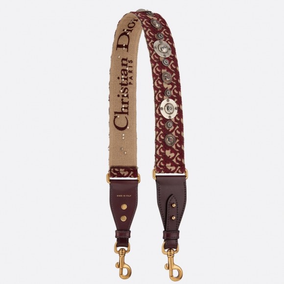 D*or shoulder strap in bordeaux oblique embroidery with medallions