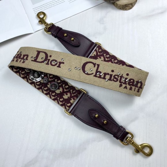 D*or shoulder strap in bordeaux oblique embroidery with medallions