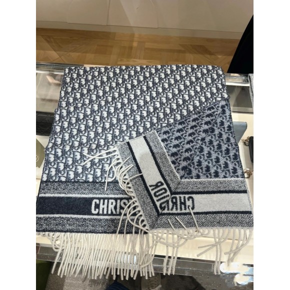 D*or oblique scarf in navy blue cashmere