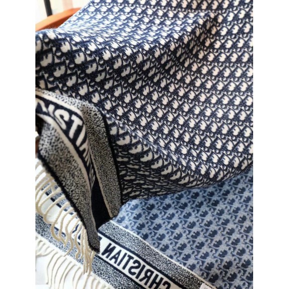 D*or oblique scarf in navy blue cashmere