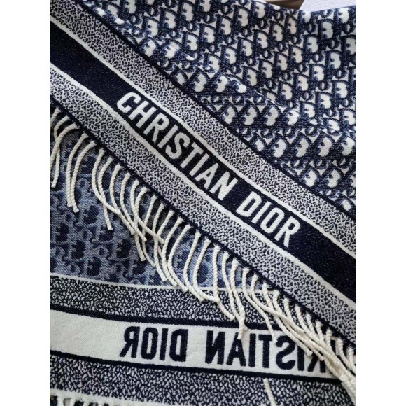 D*or oblique scarf in navy blue cashmere