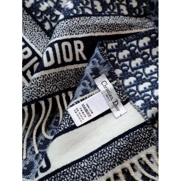 D*or oblique scarf in navy blue cashmere