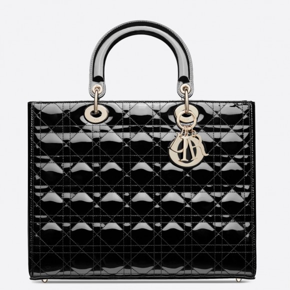 D*or lady D*or large bag in black patent cannage calfskin