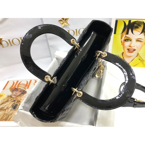 D*or lady D*or large bag in black patent cannage calfskin