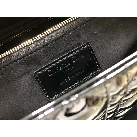 D*or lady D*or large bag in black patent cannage calfskin