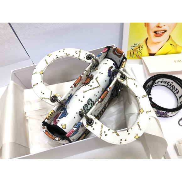 D*or lady d-lite medium bag in white pixel zodiac embroidery