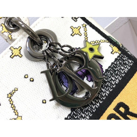 D*or lady d-lite medium bag in white pixel zodiac embroidery