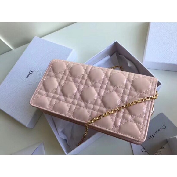 D*or lady D*or chain pouch in pink patent cannage calfskin