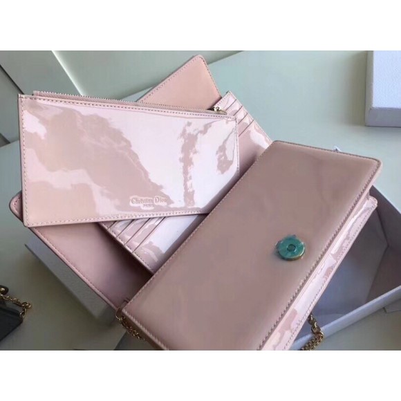 D*or lady D*or chain pouch in pink patent cannage calfskin