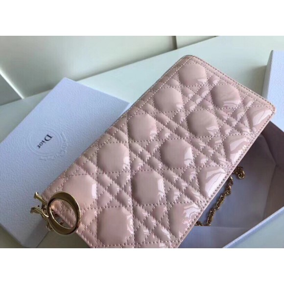 D*or lady D*or chain pouch in pink patent cannage calfskin
