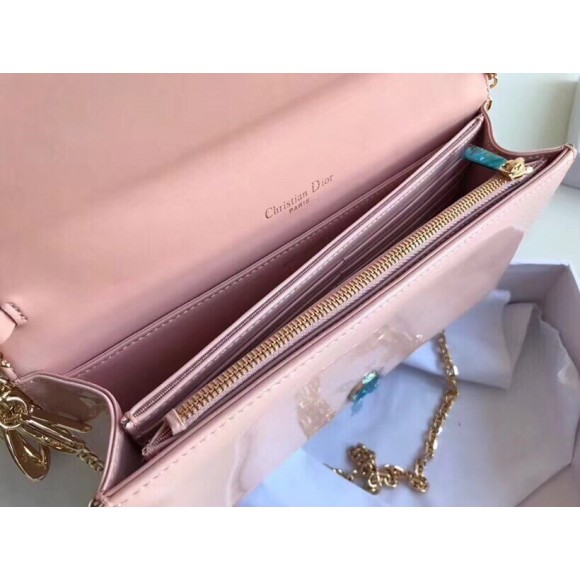 D*or lady D*or chain pouch in pink patent cannage calfskin