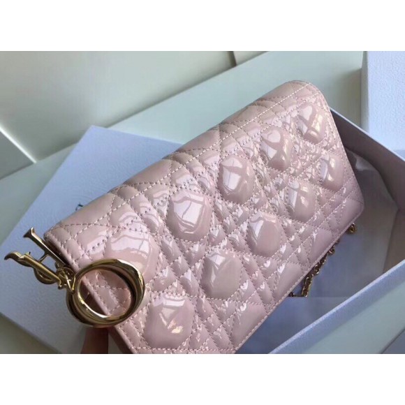 D*or lady D*or chain pouch in pink patent cannage calfskin