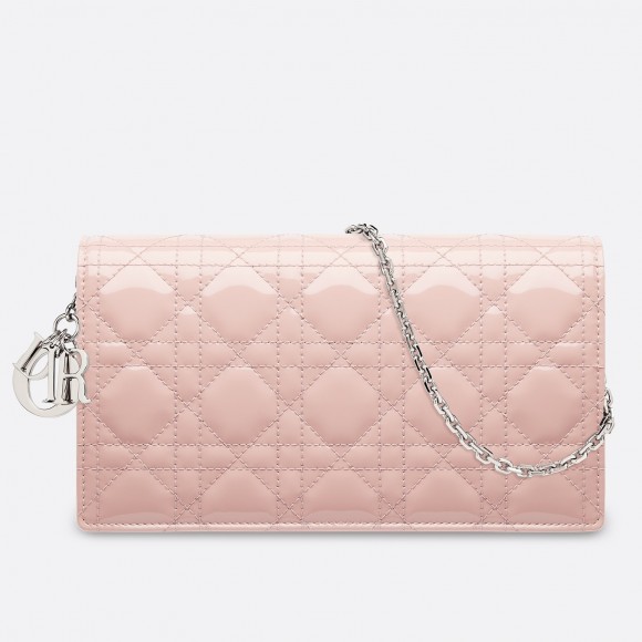 D*or lady D*or chain pouch in pink patent cannage calfskin