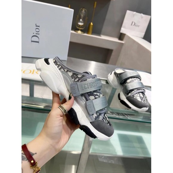 D*or d-wander open back sneakers in grey oblique fabric