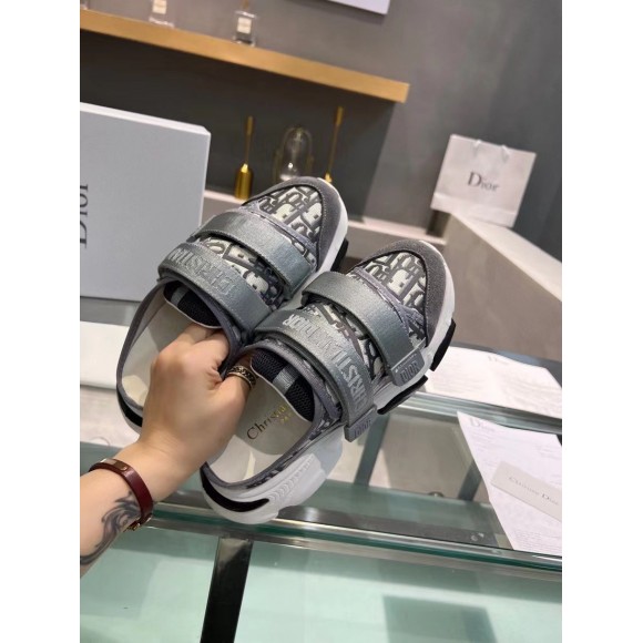 D*or d-wander open back sneakers in grey oblique fabric
