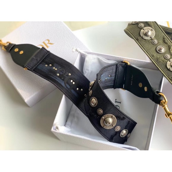 D*or shoulder strap in blue camouflage embroidery with medallions