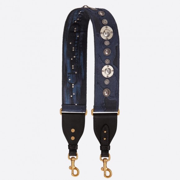 D*or shoulder strap in blue camouflage embroidery with medallions