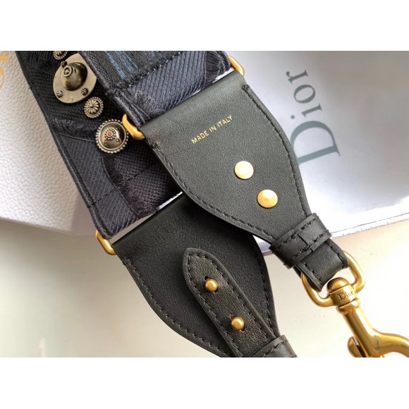 D*or shoulder strap in blue camouflage embroidery with medallions