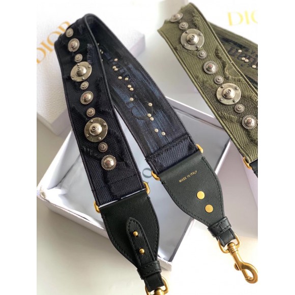 D*or shoulder strap in blue camouflage embroidery with medallions