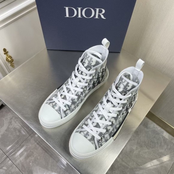 D*or men's b23 high-top sneakers in white and black oblique canvas