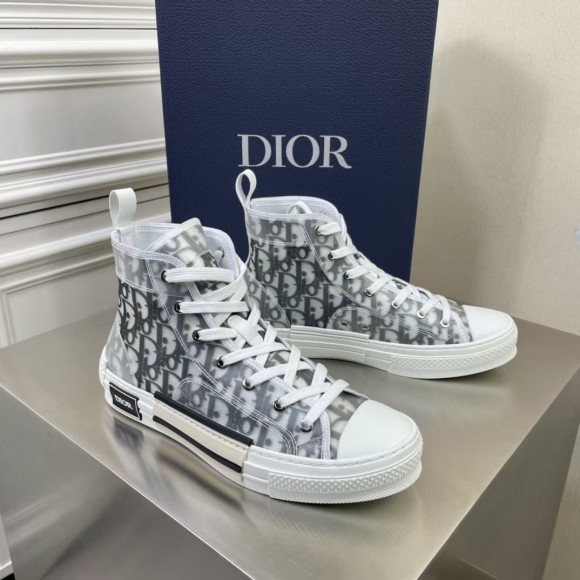 D*or men's b23 high-top sneakers in white and black oblique canvas