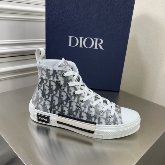 D*or men's b23 high-top sneakers in white and black oblique canvas
