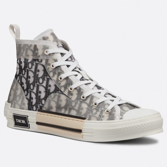 D*or men's b23 high-top sneakers in white and black oblique canvas