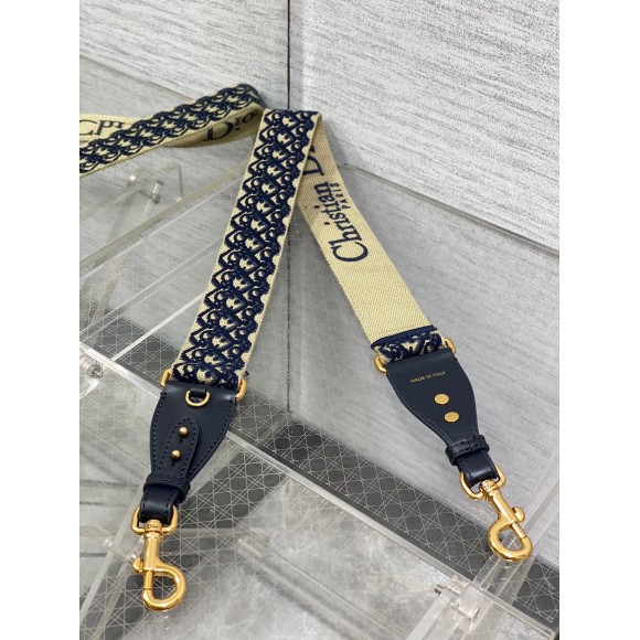 D*or shoulder strap with ring in blue oblique embroidery