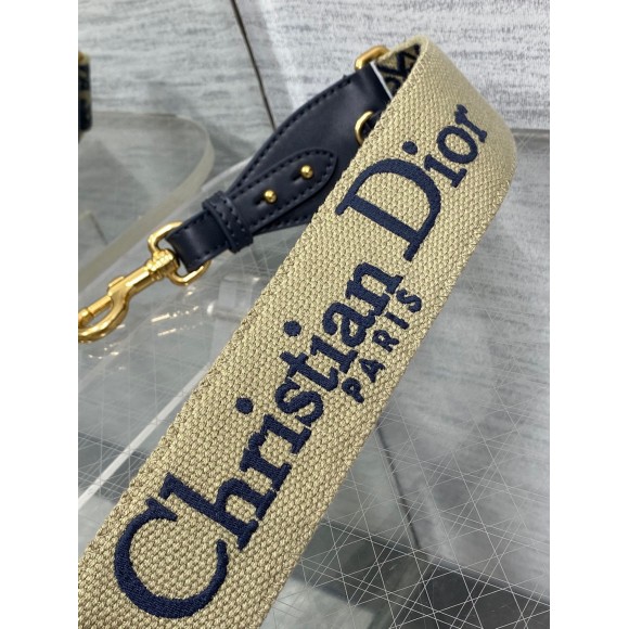 D*or shoulder strap with ring in blue oblique embroidery