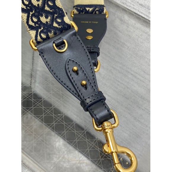 D*or shoulder strap with ring in blue oblique embroidery