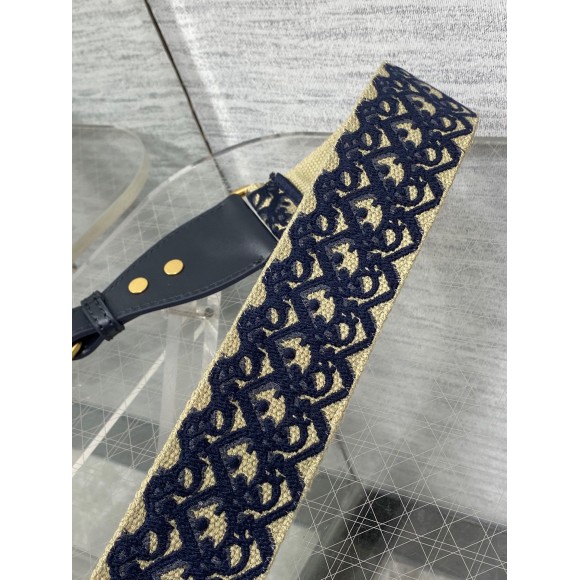 D*or shoulder strap with ring in blue oblique embroidery
