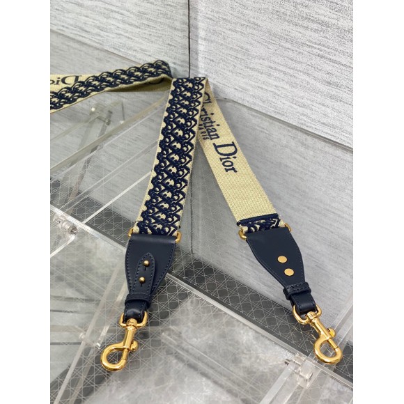 D*or shoulder strap with ring in blue oblique embroidery