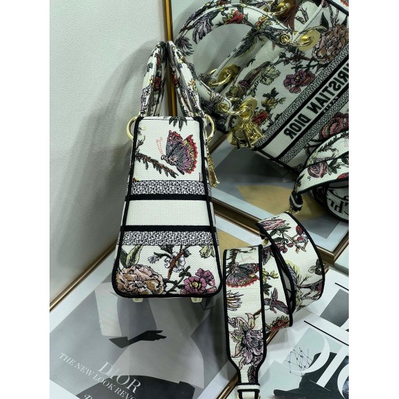 D*or lady d-lite medium bag in white jardin botanique embroidery