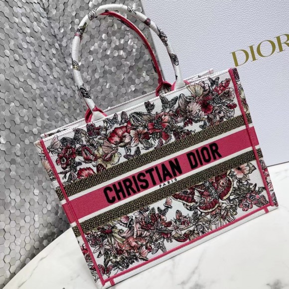 D*or medium book tote bag in multicolor butterfly embroidery