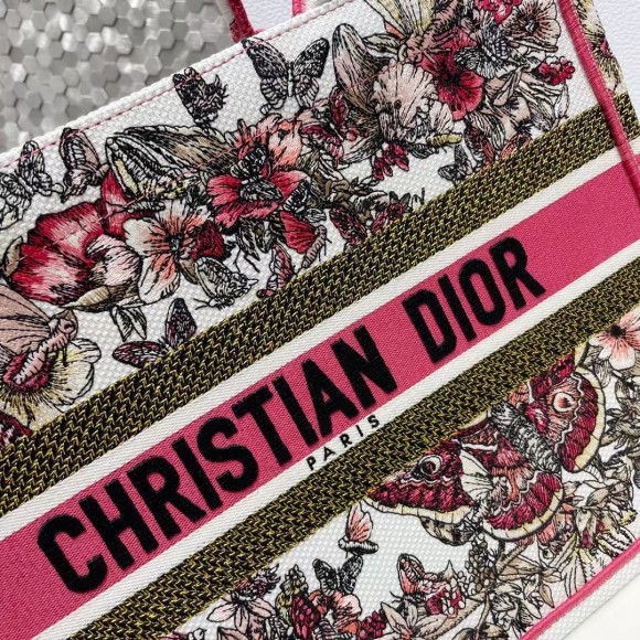 D*or medium book tote bag in multicolor butterfly embroidery
