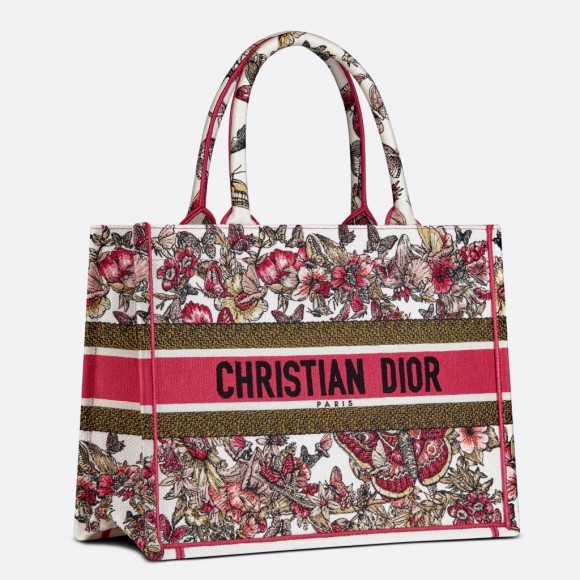 D*or medium book tote bag in multicolor butterfly embroidery
