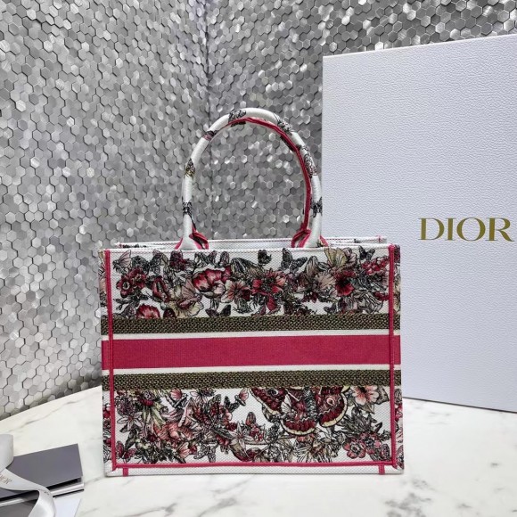 D*or medium book tote bag in multicolor butterfly embroidery