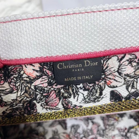 D*or medium book tote bag in multicolor butterfly embroidery