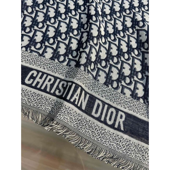 D*or d-oblique shawl in navy blue wool and cotton