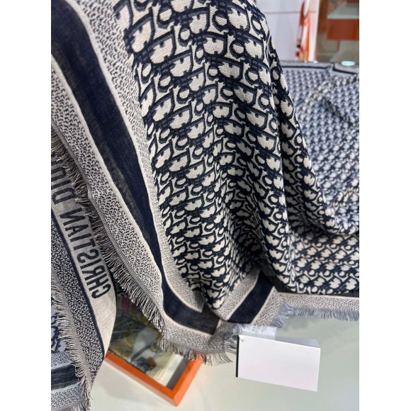 D*or d-oblique shawl in navy blue wool and cotton